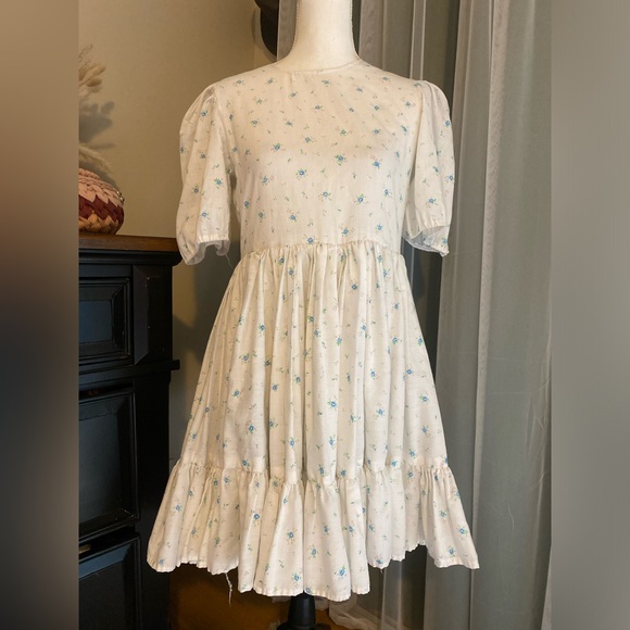 Vintage Dresses & Skirts - Vintage 70’s handmade prairie puff sleeve mini dress